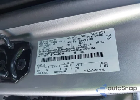 2018 Ford F-150 Xlt из США, поврежденный, VIN 1FTEW1E54JFC09285